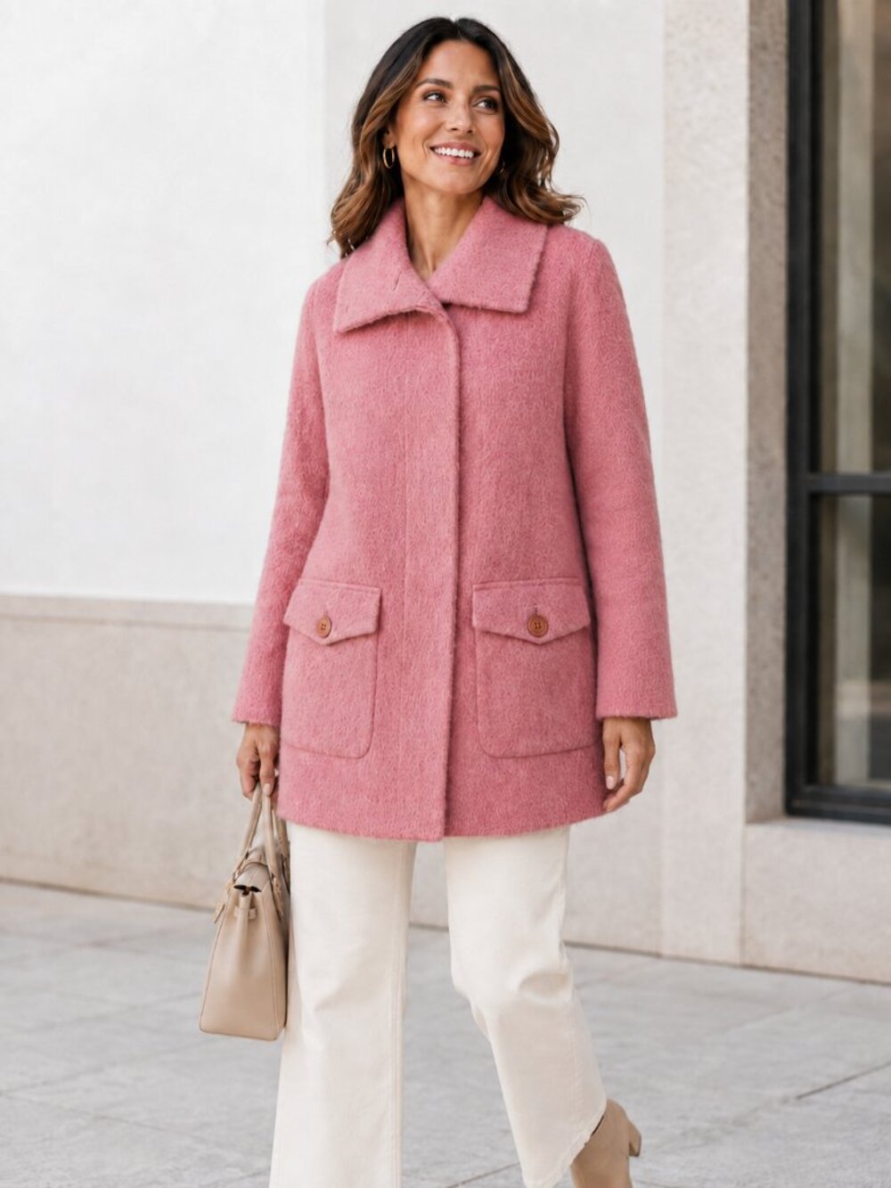 Talbots Wool Alpaca Mohair Cocoon Coat Mauve Pink XS Classic Preppy